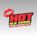 A red lipstick kiss mark and bold text reading HOT OLD SKOOL with Non-stop on Digital underneath, all set against a sleek gradient gray background for that non stop vibe.