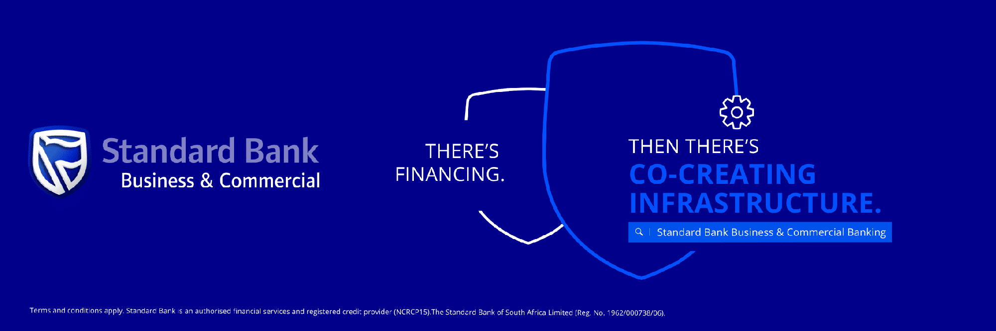 Blue graphic with Standard Bank logo and text: “Standard Bank Business & Commercial. As discussed with Jeremy Maggs, there’s financing—then there’s co-creating infrastructure. Standard Bank Business & Commercial Banking.” White text on blue background.