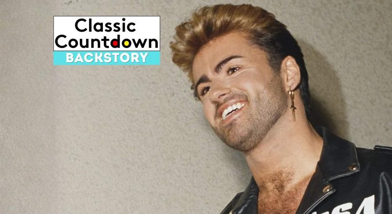 A smiling man with styled blond hair, a beard, and a cross earring wears a black leather jacket inspired by Prince. The Classic Countdown Backstory logo appears in the top left. The background is light-colored and plain.